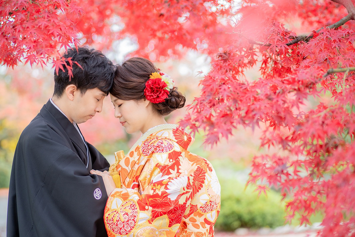 大仙日本庭園の秋♪紅葉の和装前撮り＆フォトウェディング♡