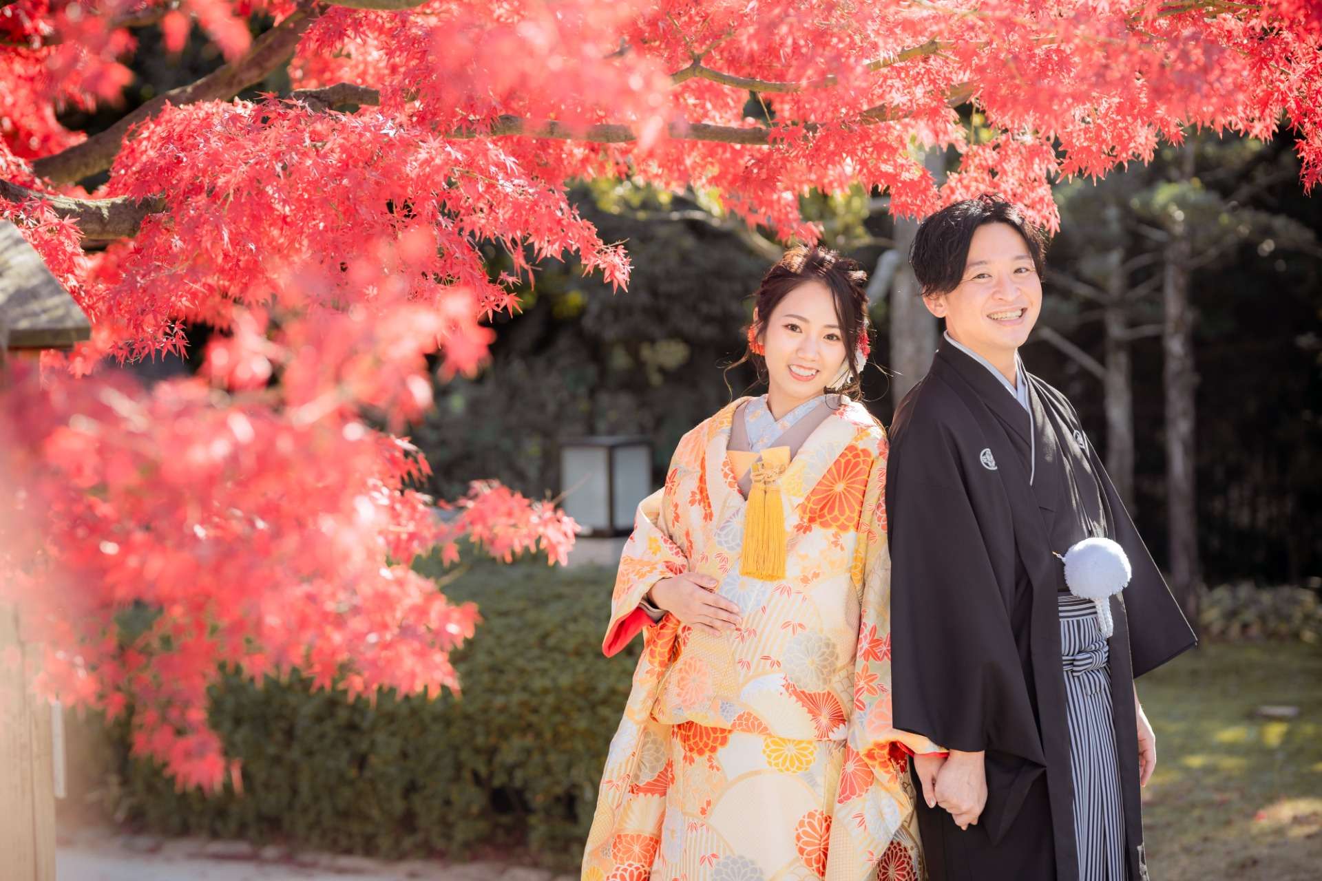 【紅葉ロケ】和装が美しい大仙公園で前撮りしませんか。大阪フォトスタジオtakane wedding